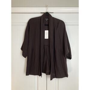 Eileen Fisher Seasonless Tweed Linen Blend Open Cardigan Sweater Chocolate Small